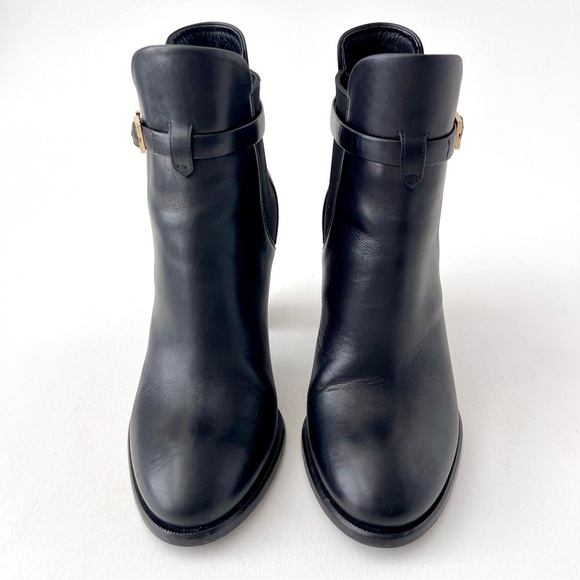 LOUIS VUITTON | Black Leather Ankle Booties LV Logo Buckle Block Heel EU 37 - Picture 3 of 15